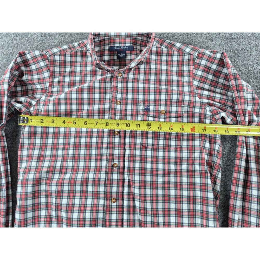 Brooks Brothers Fleece Mens Large Red White Blue Plaid Cotton Button Down Shirt - Picture 5 of 7